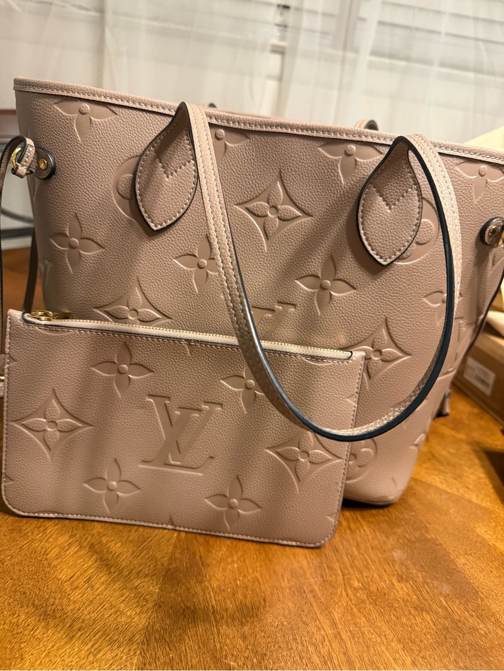 Louis Vuitton Nude Pink Monogram-Embossed Leather Tote with Pouch